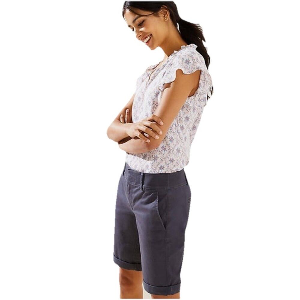 Ann Taylor LOFT Bermuda Roll Shorts Navy Chinos Sz 14